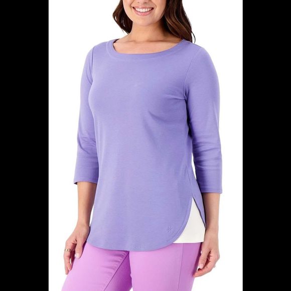 Isaac Mizrahi Live! Essentials PimaCotton Tulip Hem Top Lavender Blue - Petite - Picture 1 of 1